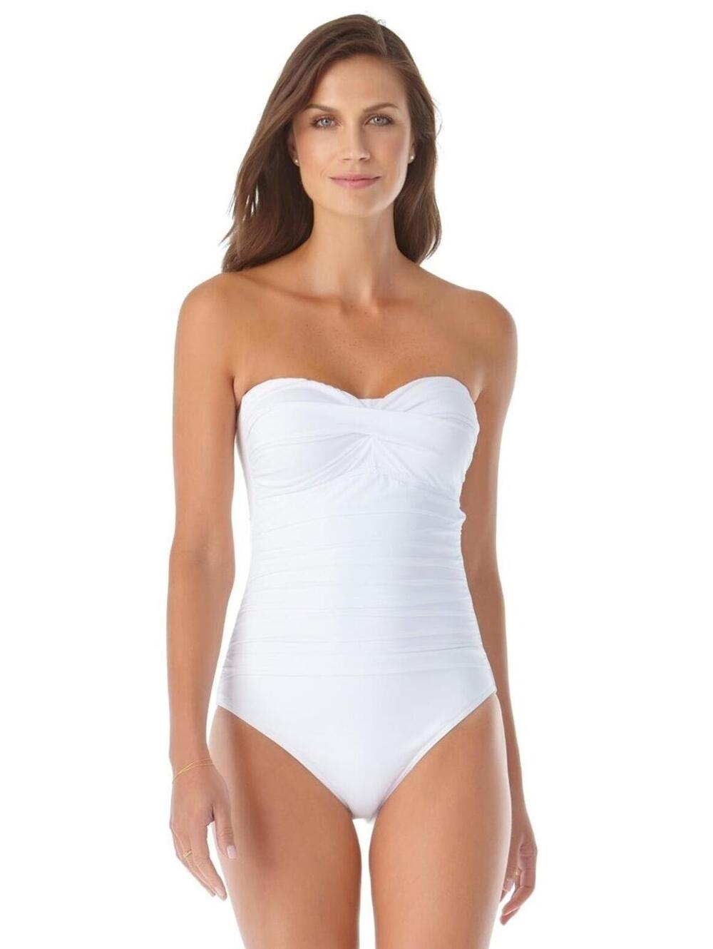 88$ Anne Cole Twist Shirred Bandeau Swimsuit Women's Size XL White